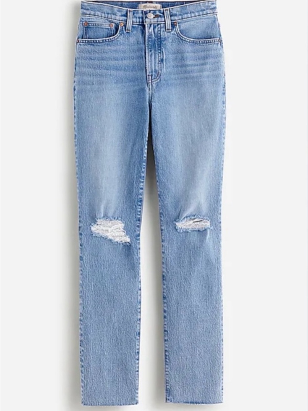 Madewell Light Blue Straight-Leg Jeans with Knee Rips